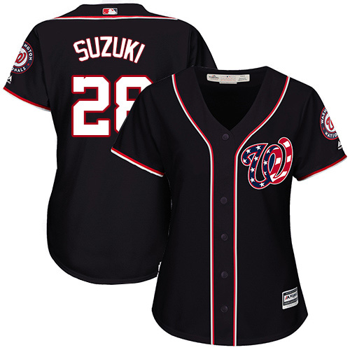 Washington Nationals #28 Kurt Suzuki Navy Blue Alternate Women's Stitched Jersey Womens