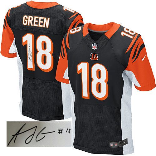 Cincinnati Bengals #18 A.J. Green Black Team Color Men's Stitched Elite Autographed Jersey Men's