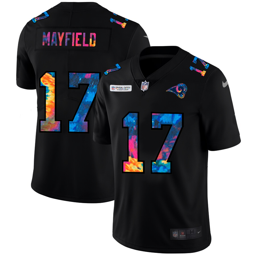 Los Angeles Rams #17 Baker Mayfield Men's Multi-Color Black 2020 Crucial Catch Vapor Untouchable Limited Jersey