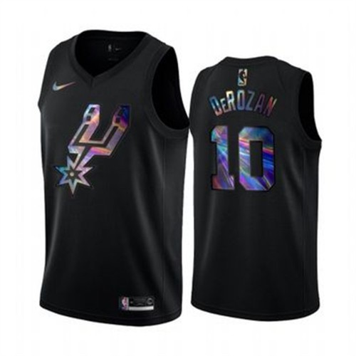 San Antonio Spurs #10 DeMar DeRozan Mens Iridescent Holographic Collection Jersey - Black Mens