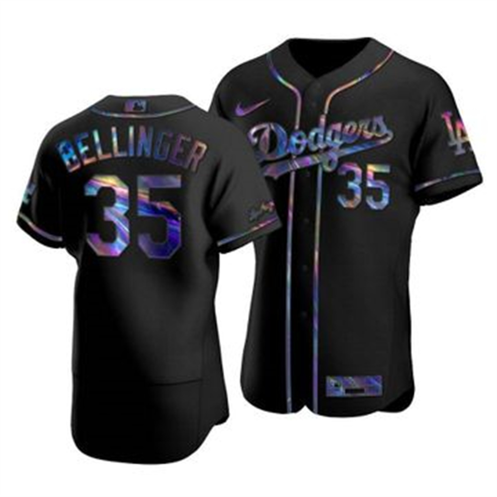 Los Angeles Dodgers #35 Cody Bellinger Men's Iridescent Holographic Collection Jersey - Black