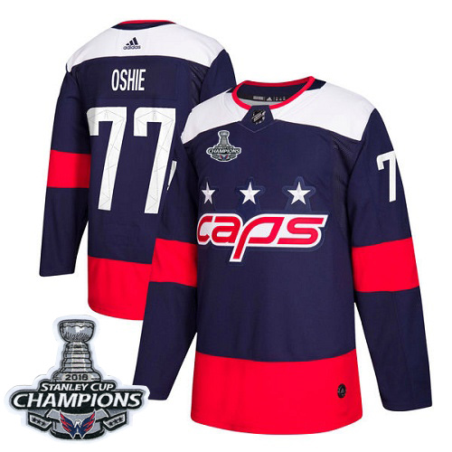 Adidas Washington Capitals #77 T.J. Oshie Navy Authentic 2018 Stadium Series Stanley Cup Final Champions Stitched Jersey Men's