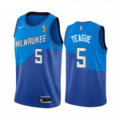 Milwaukee Bucks #5 Jeff Teague 2021 Finals Champions City Edition Jersey Blue Mens