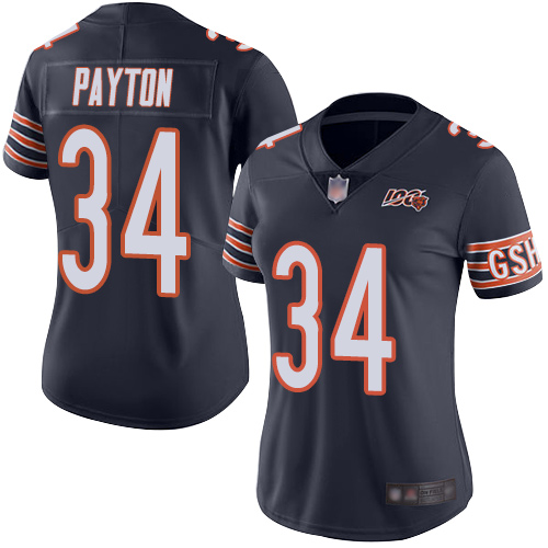 Bears #34 Walter Payton Navy Blue Team Color Women's Stitched 100th Season Vapor Limited Jersey