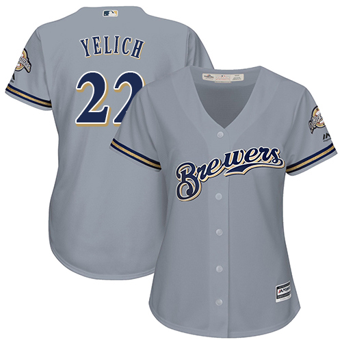 Milwaukee Brewers #22 Christian Yelich Grey Road Women's Stitched Jersey Womens