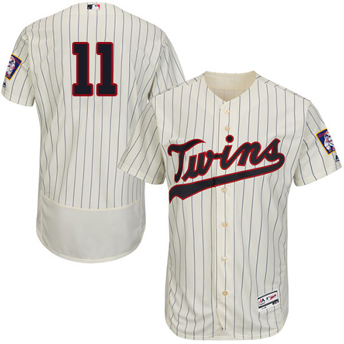 Minnesota Twins #11 Jorge Polanco Cream Strip Flexbase Authentic Collection Stitched Jersey Men's