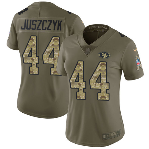 49ers #44 Kyle Juszczyk Olive/Camo Women's Stitched Limited 2017 Salute To Service Jersey