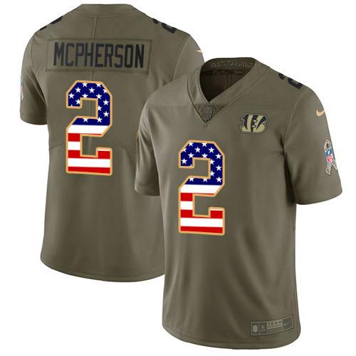 Bengals #2 Evan McPherson Olive/USA Flag Youth Stitched Limited 2017 Salute To Service Jersey