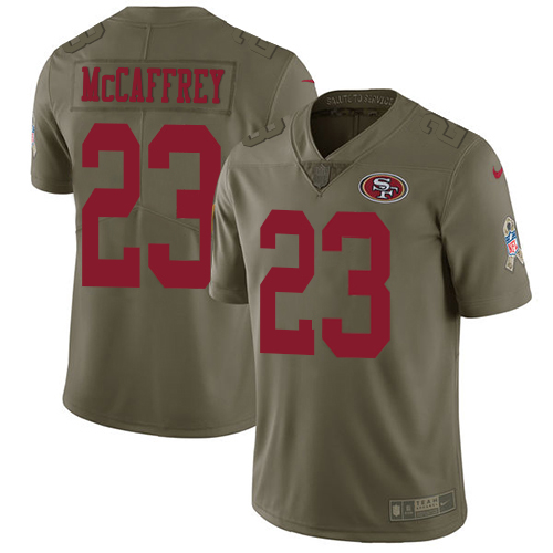 49ers #23 Christian McCaffrey Olive Youth Stitched Limited 2017 Salute To Service Jersey