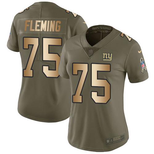 New York Giants #75 Cameron Fleming Olive/Gold Women's Stitched Limited 2017 Salute To Service Jersey Womens