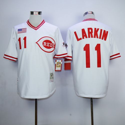 Mitchell And Ness 1990 Cincinnati Reds #11 Barry Larkin White Throwback Stitched Jersey Men's