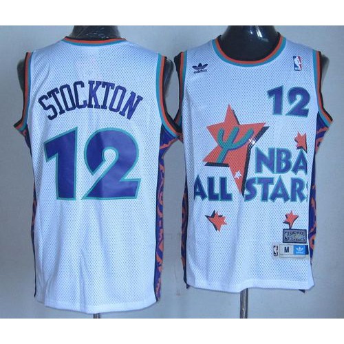 Utah Jazz #12 John Stockton White 1995 All-Star Throwback Stitched Jersey Mens