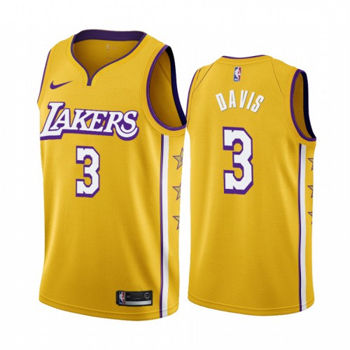 Los Angeles Lakers #3 Anthony Davis Mens Unveil 2019-20 City Edition Swingman Jersey Yellow Mens