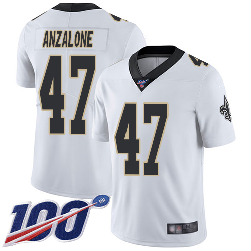 New Orleans Saints #47 Alex Anzalone White Men's Stitched 100th Season Vapor Limited Jersey Men's