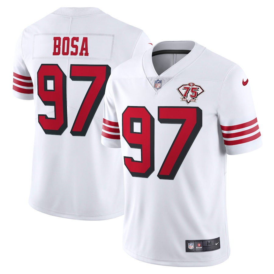 49ers #97 Nick Bosa White Rush Youth 75th Anniversary Stitched Vapor Untouchable Limited Jersey