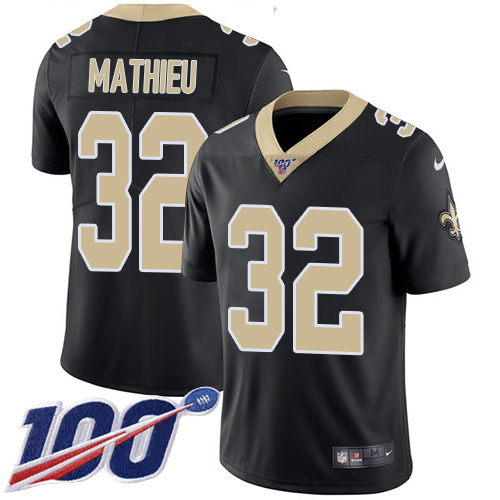 Saints #32 Tyrann Mathieu Black Team Color Men's Stitched 100th Season Vapor Limited Jersey