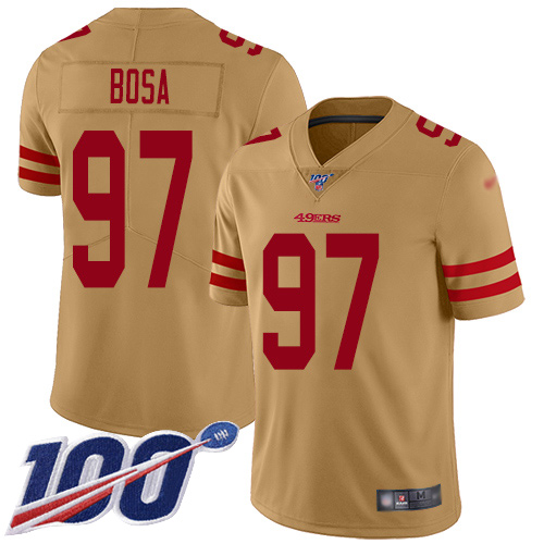 49ers #97 Nick Bosa Gold Men's Stitched Limited Inverted Legend 100th Season Jersey