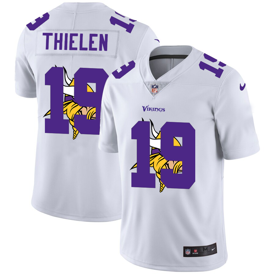 Minnesota Vikings #19 Adam Thielen White Men's Team Logo Dual Overlap Limited Jersey