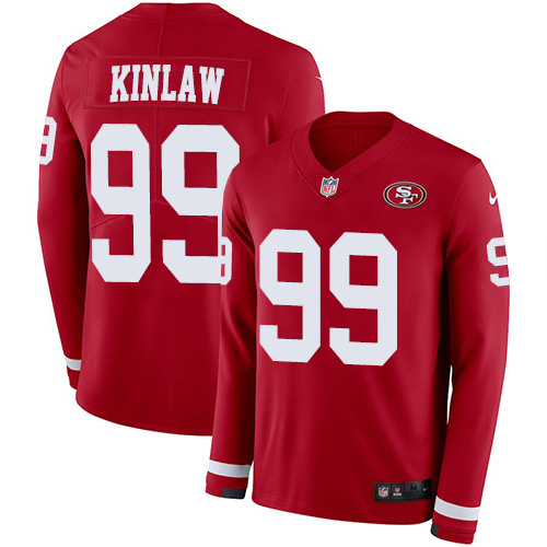 San Francisco 49ers #99 Javon Kinlaw Red Team Color Men's Stitched Limited Therma Long Sleeve Jersey Men's