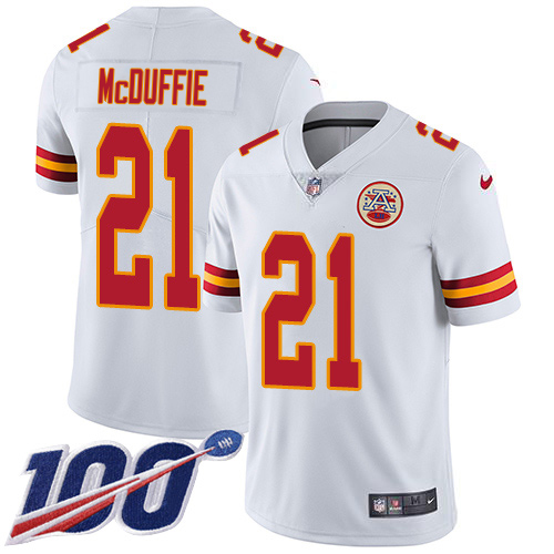Chiefs #21 Trent McDuffie White Men's Stitched 100th Season Vapor Limited Jersey