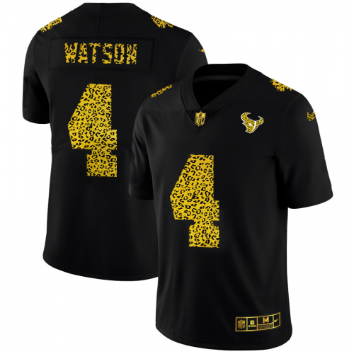 Houston Houston Texans #4 Deshaun Watson Men's Leopard Print Fashion Vapor Limited Jersey Black Men's