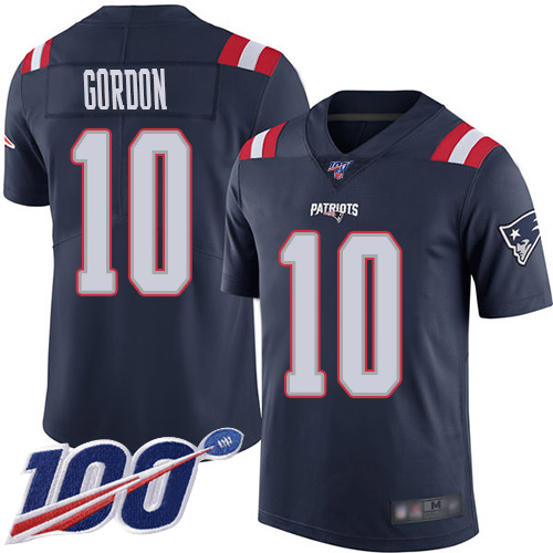 New England Patriots #10 Josh Gordon Navy Blue Men's Stitched Limited Rush 100th Season Jersey Men's