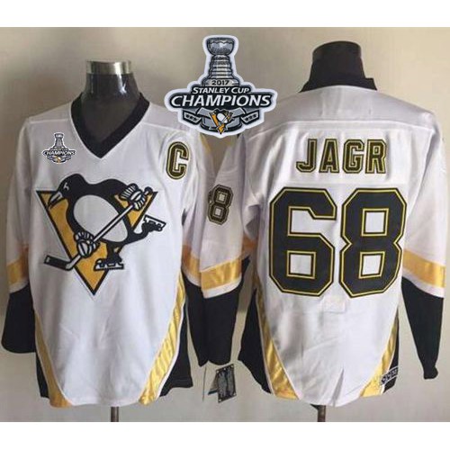 Pittsburgh Penguins #68 Jaromir Jagr White CCM Throwback 2017 Stanley Cup Finals Champions Stitched Jersey Men's