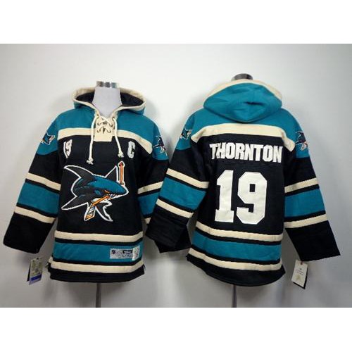 San Jose Sharks #19 Joe Thornton Black Sawyer Hooded Sweatshirt Stitched Youth Jersey Youth