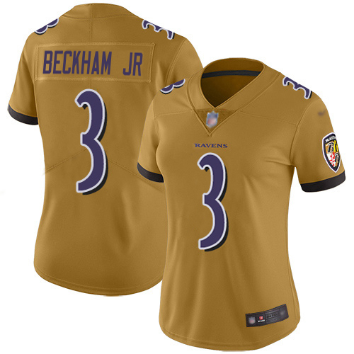 Ravens #3 Odell Beckham Jr. Gold Women's Stitched Limited Inverted Legend Jersey