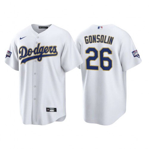 Los Angeles Los Angeles Dodgers #26 Tony Gonsolin Men's 2021 Gold Program World Series Champions Jersey Whtie Men's
