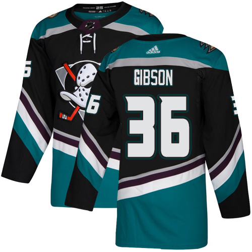 Adidas Anaheim Ducks #36 John Gibson Black/Teal Alternate Authentic Youth Stitched Jersey Youth