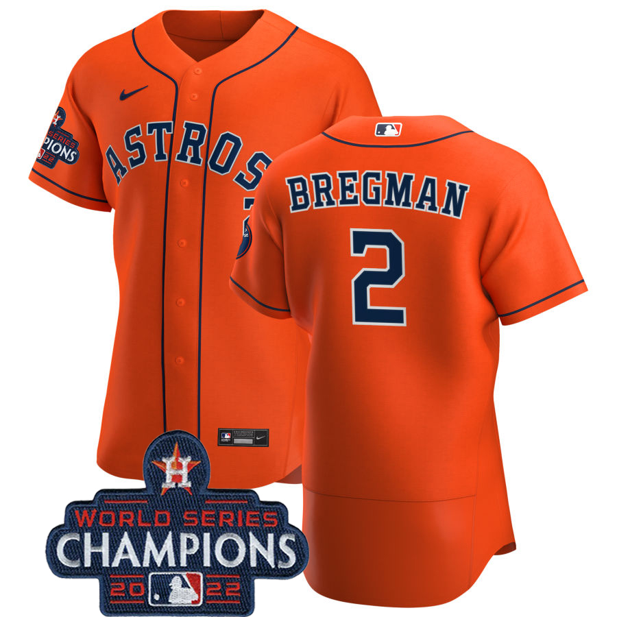Houston Astros #2 Alex Bregman Orange 2022 World Series Champions Orange Alternate Authentic Team Jersey