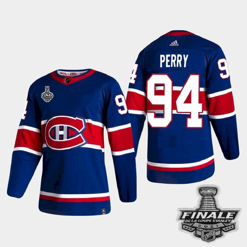 Adidas Montreal Canadiens #94 Corey Perry Blue Road Authentic Youth 2021 Stanley Cup Final Patch Jersey Youth