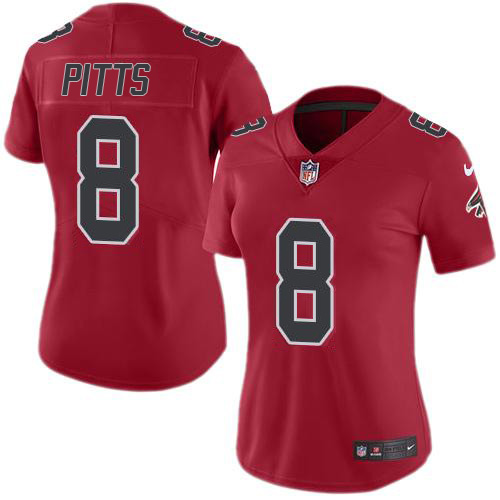 Falcons #8 Kyle Pitts Red Women's Stitched Limited Rush Jersey