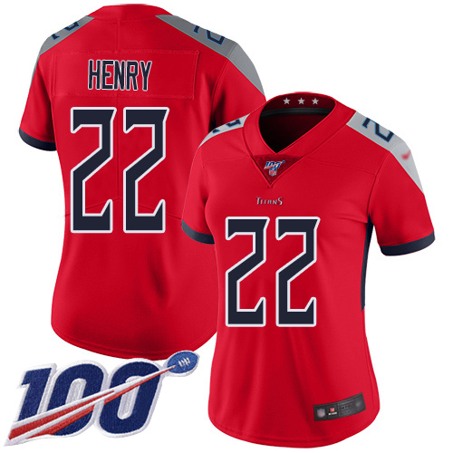 Titans #22 Derrick Henry Red Women's Stitched Limited Inverted Legend 100th Season Jersey