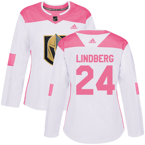 Adidas Golden Vegas Golden Knights #24 Oscar Lindberg White/Pink Authentic Fashion Women's Stitched Jersey Womens
