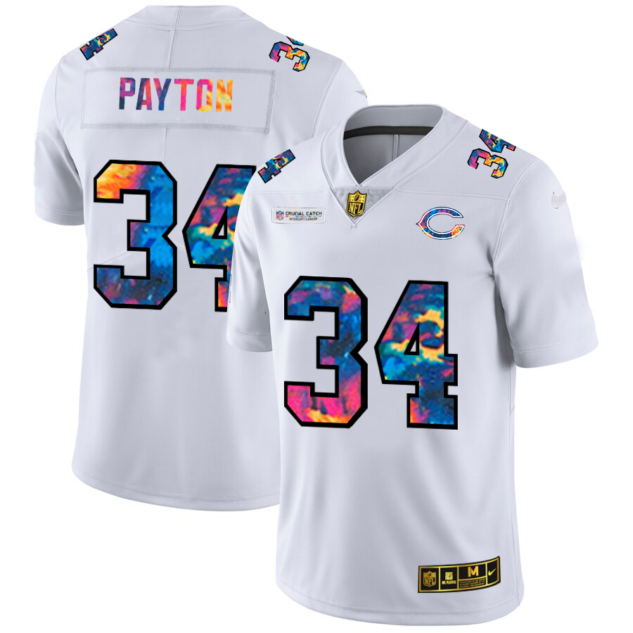 Chicago Bears #34 Walter Payton Men's White Multi-Color 2020 Crucial Catch Limited Jersey