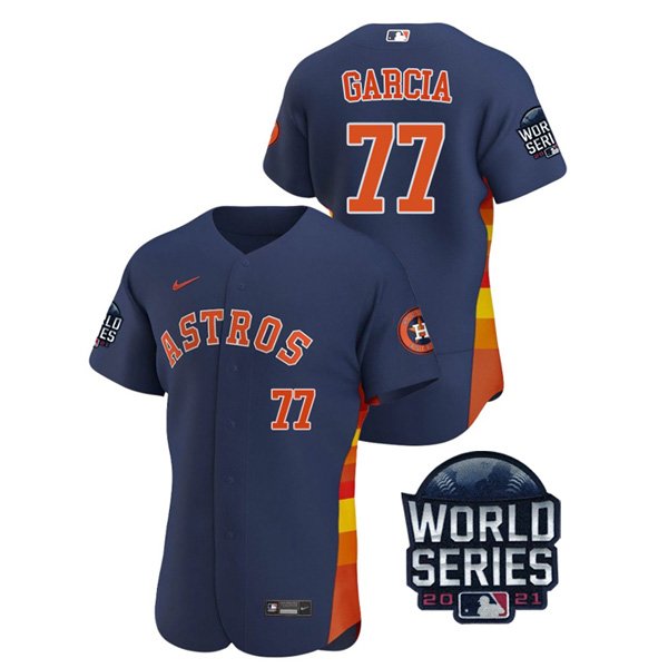 Houston Astros #77 Luis Garcia Men's 150th Anniversary 2021 World Series Authentic Jersey - Navy