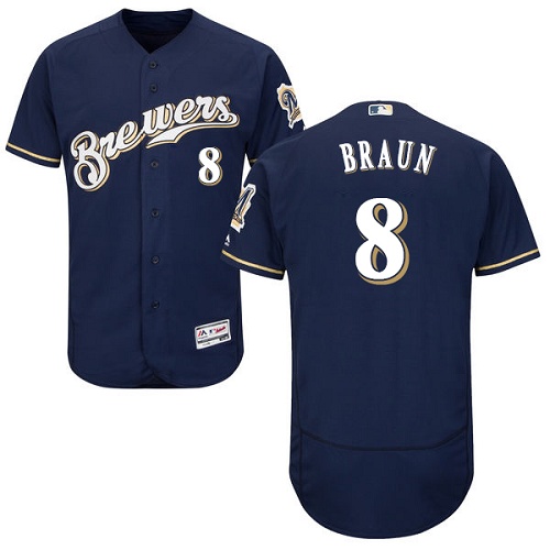 Milwaukee Brewers #8 Ryan Braun Navy Blue Flexbase Authentic Collection Stitched Jersey Men's