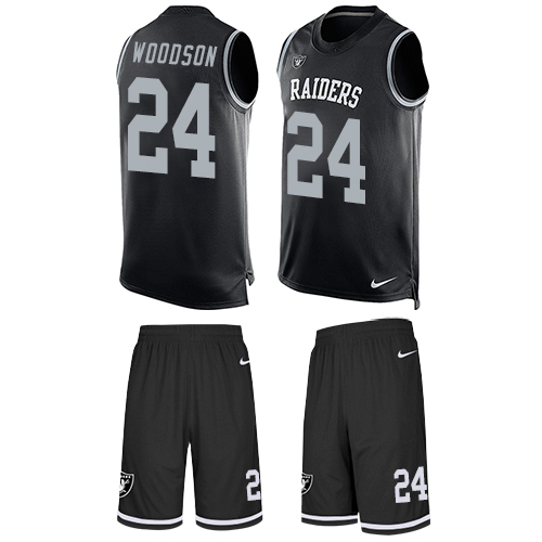 Raiders #24 Charles Woodson Black Team Color Men's Stitched Limited Tank Top Suit Jersey