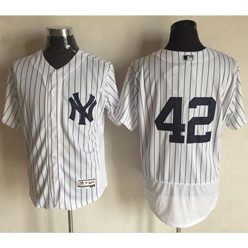 New York Yankees #42 Mariano Rivera White Strip Flexbase Authentic Collection Stitched Jersey Men's