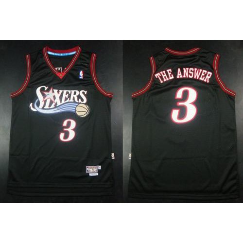 Philadelphia 76ers #3 Allen Iverson Black Throwback The Answer Stitched Jersey Mens
