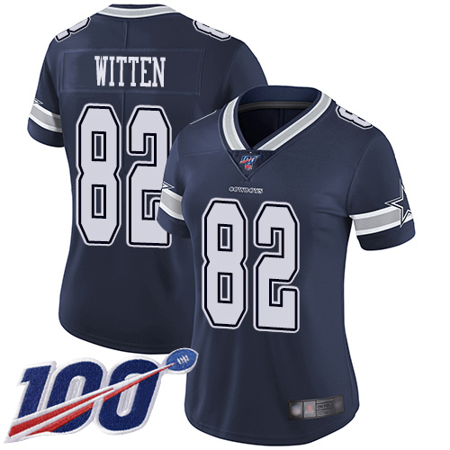 Dallas Cowboys #82 Jason Witten Navy Blue Team Color Women's Stitched 100th Season Vapor Limited Jersey Womens