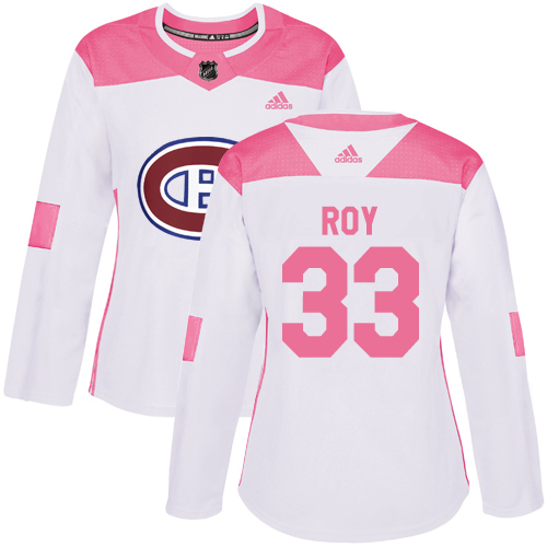 Adidas Montreal Canadiens #33 Patrick Roy White/Pink Authentic Fashion Women's Stitched Jersey Womens