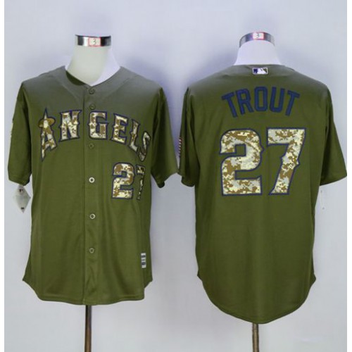 Los Angeles Angels of Anaheim #27 Mike Trout Green Camo New Cool Base Stitched Jersey Men's