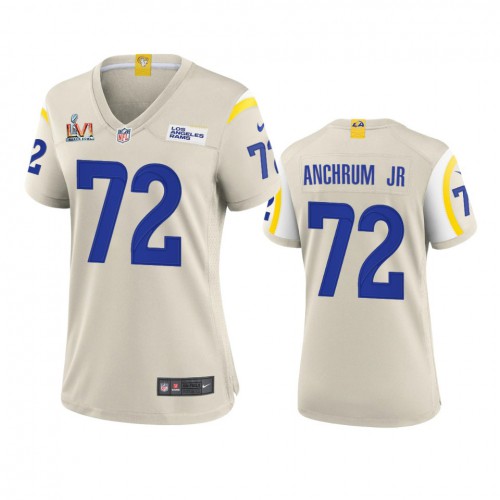 Los Angeles Los Angeles Rams #72 Tremayne Anchrum Jr. Women's Super Bowl LVI Patch Game Jersey - Bone Womens
