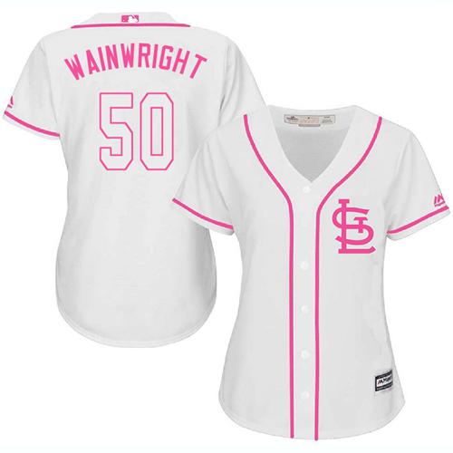 St.Louis Cardinals #50 Adam Wainwright White/Pink Fashion Women's Stitched Jersey Womens