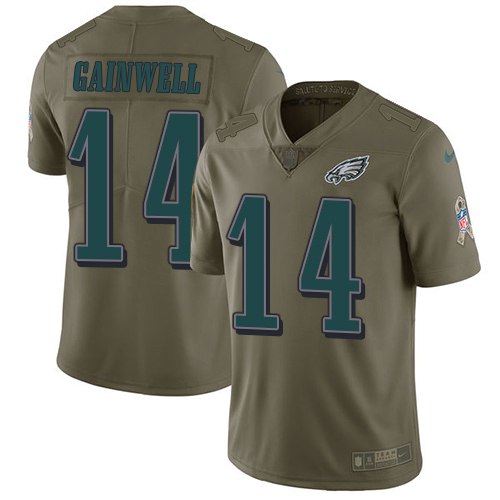 Eagles #14 Kenneth Gainwell Olive Youth Stitched Limited 2017 Salute To Service Jersey