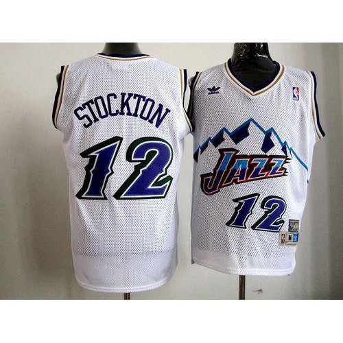 Utah Jazz #12 John Stockton White Throwback Stitched Jersey Mens