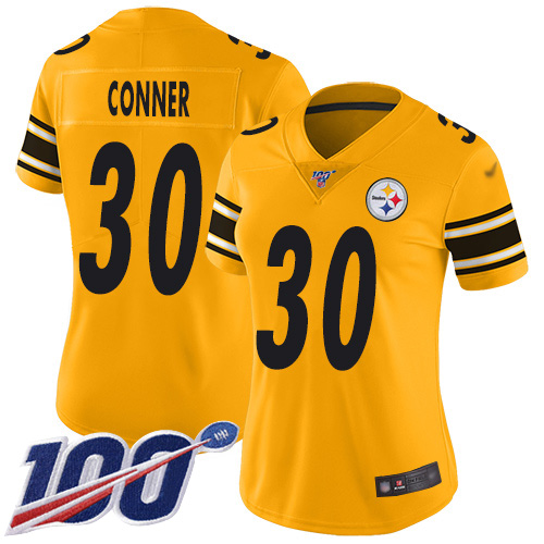 Pittsburgh Steelers #30 James Conner Gold Women's Stitched Limited Inverted Legend 100th Season Jersey Womens
